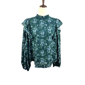 NEW ANA Deep Green Blue Wildflowers Print Peasant Blouse Size XXL